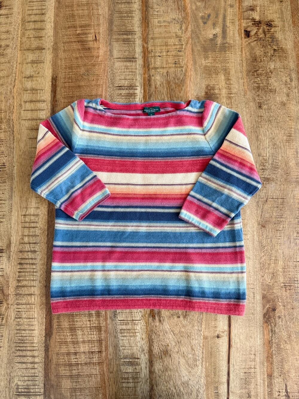 LRL Lauren Jeans Co Ralph Lauren Women's Size M Serape Stripe Boat Neck Sweater